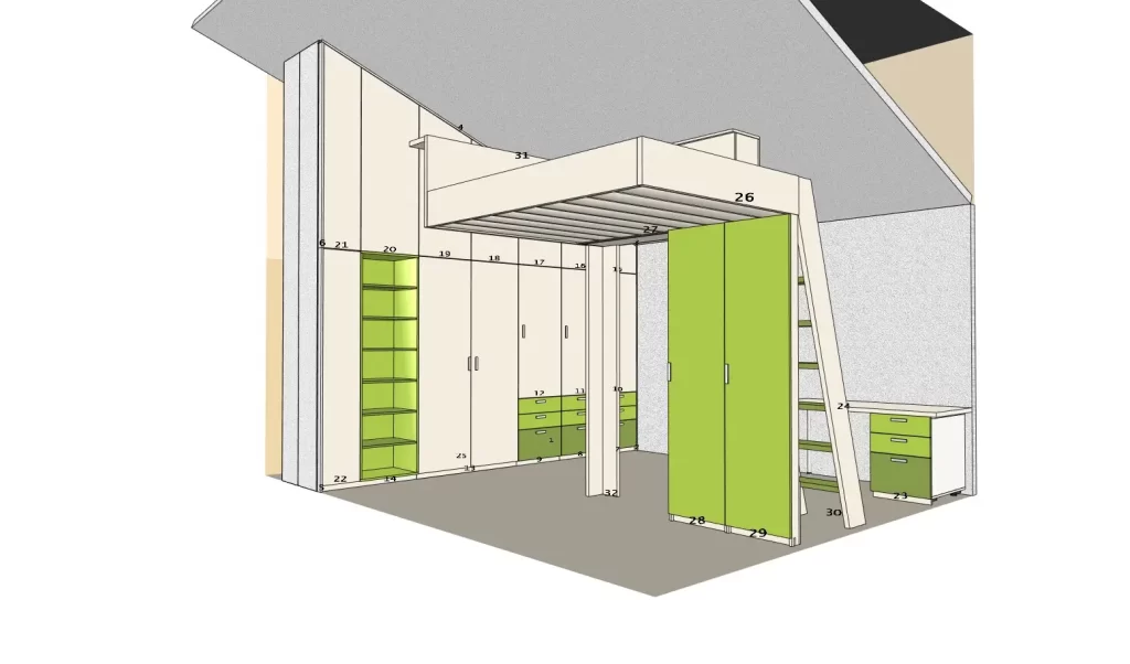 Studentský pokoj Praha + 3D pro výrobu - Truhlářství Pavelka