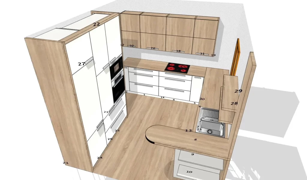 3D návrh kuchyně - Truhlářství Pavelka