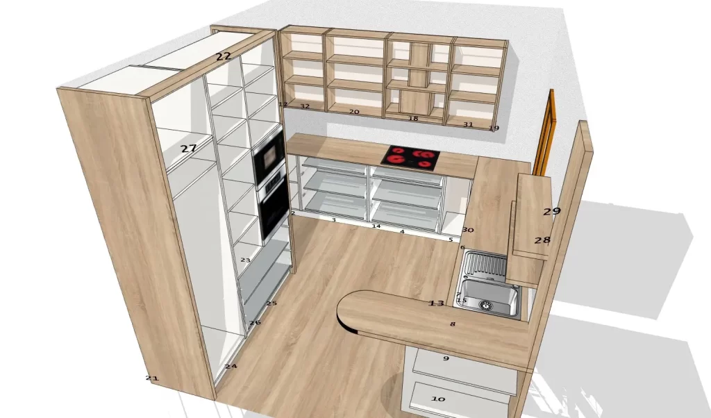 3D návrh kuchyně - Truhlářství Pavelka
