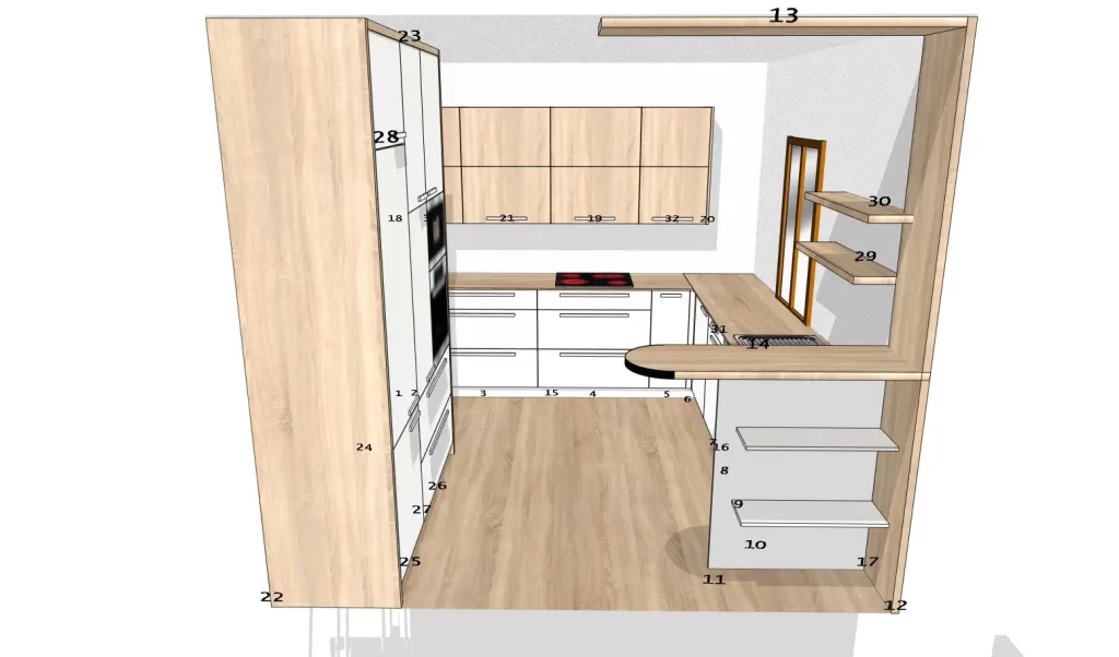 3D návrh kuchyně - Truhlářství Pavelka